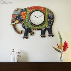 Elephant Painted Wall Clock at Qtrove