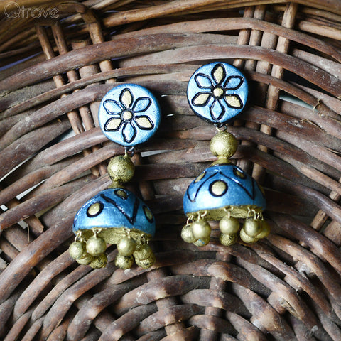 Contemporary Handmade Dangling Blue Jhumka