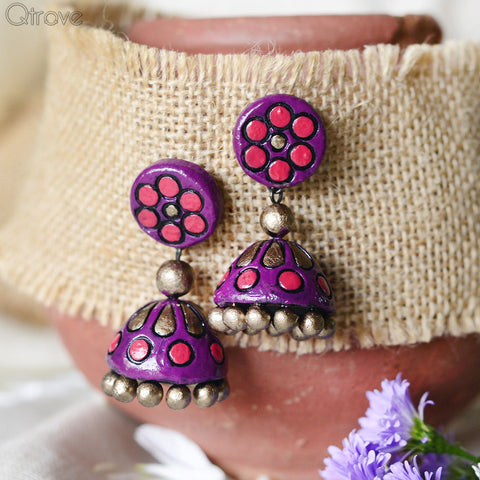 Contemporary Handmade Terracotta Purple Punch Jhumka