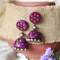 Contemporary Handmade Terracotta Purple Punch Jhumka at Qtrove