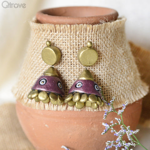 Contemporary Handmade Terracotta Purple Jhumka