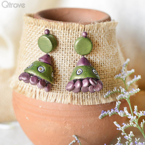 Contemporary Handmade Terracotta Olive Green Jhumka