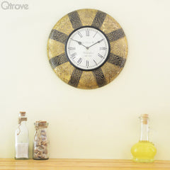 Oxidized Two Shaded Brass Wall Clock at Qtrove