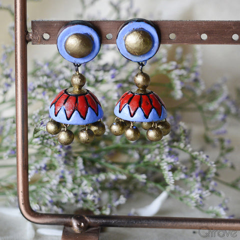 Contemporary Handmade Blue And Red Jhumka