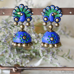 Contemporary Handmade Terracotta Royal Blue Jhumka at Qtrove