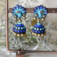 Contemporary Handmade Terracotta Shades Of Blue Jhumka at Qtrove