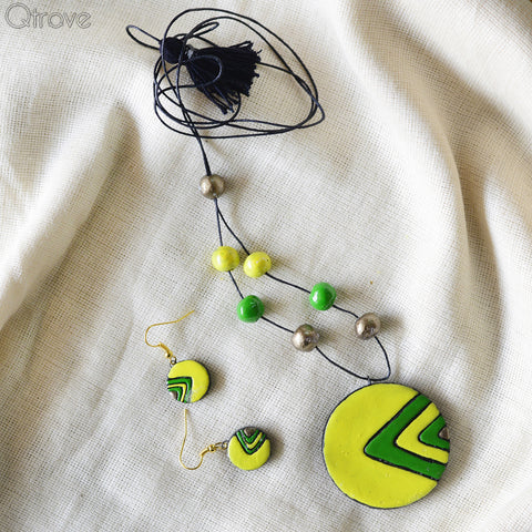 Handmade Terracotta Side Wave Necklace Set