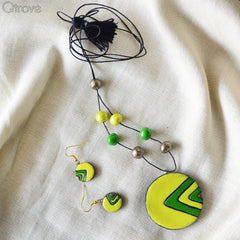 Handmade Terracotta Side Wave Necklace Set at Qtrove