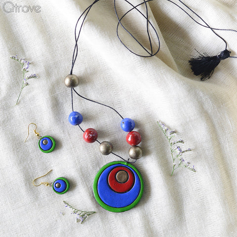 Handmade Terracotta Abstract Necklace Set