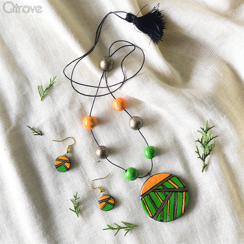 Handmade Terracotta Geometric Necklace Set