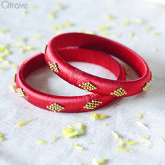 Handmade Rosey Red Silk Thread Chocker Set at Qtrove