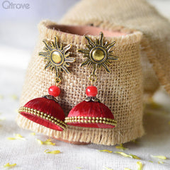 Handmade Rosey Red Silk Thread Chocker Set at Qtrove