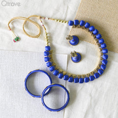 Handmade Royal Blue Silk Thread Chocker Set at Qtrove