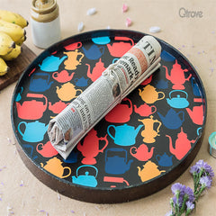 Handcrafted Tea Time Round Tray at Qtrove