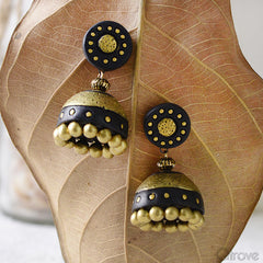 Eco-Friendly Black And Gold Terracotta Jhumka at Qtrove