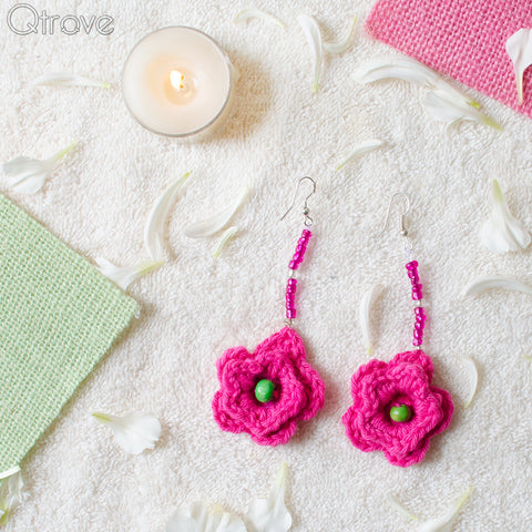 Green Beaded Flower Power Earring