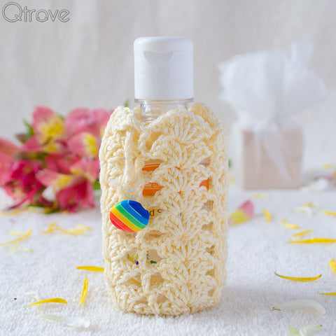 Crocheted Hand Sanitizer Cover In Cream Colour