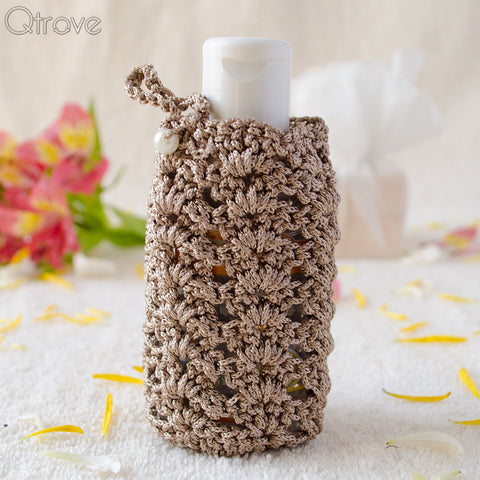 Crocheted Hand Sanitizer Cover In Brown Colour