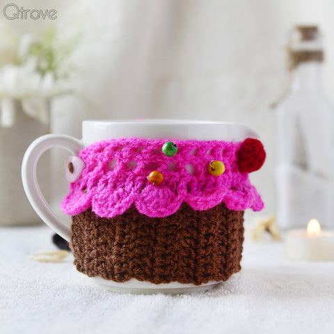 Tea Cup Crochet Cover In Brown And Pink Colour Combo
