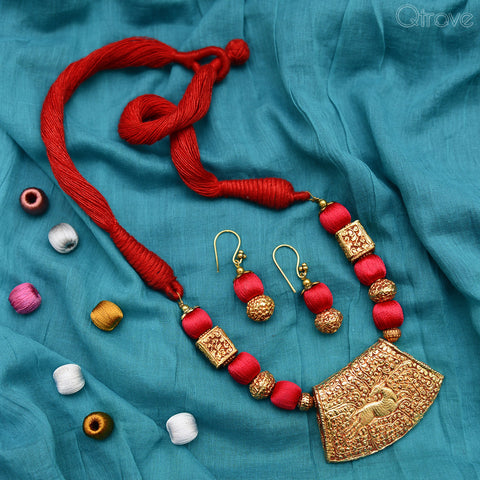 Silk Jewellery Antique Finish Necklace + Earring set