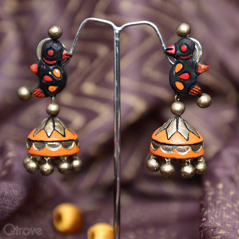 Terracotta Bird Jhumka Earrings
