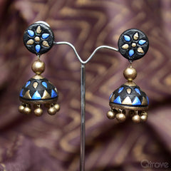 Terracotta Jhumka (Black, Gold & Blue Combo) Earrings at Qtrove