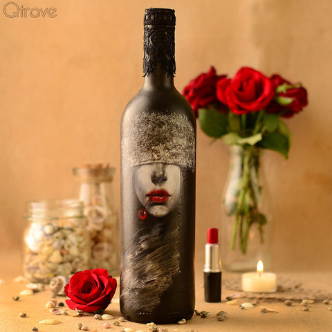Hand Painted Girl With Red Lipstick Bottle