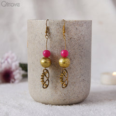 Handcrafted Pink Tribal Drop Earrings at Qtrove