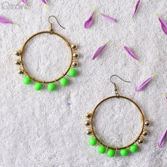 Hoopla Green And Gold Jhumka Earrings at Qtrove