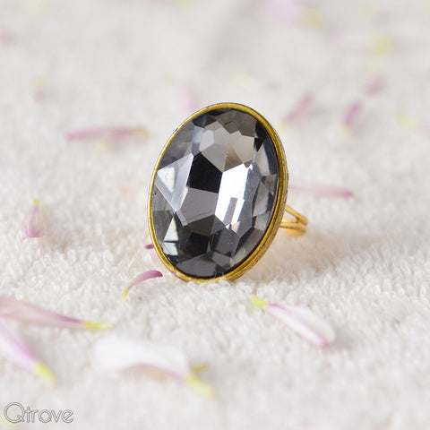 Handcrafted Black Crystal Statement Ring