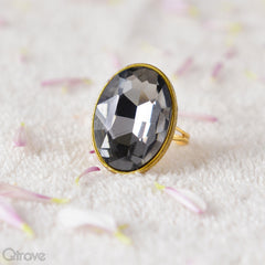 Handcrafted Black Crystal Statement Ring at Qtrove