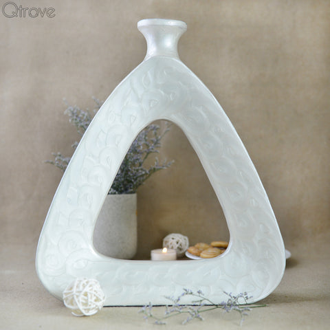 Handcrafted White Triangular Vase (10 Inches)