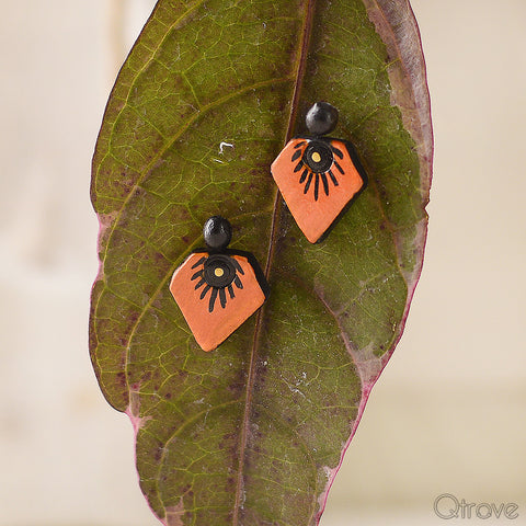 Eco-Friendly Orange And Black Leaf Terracota Stud