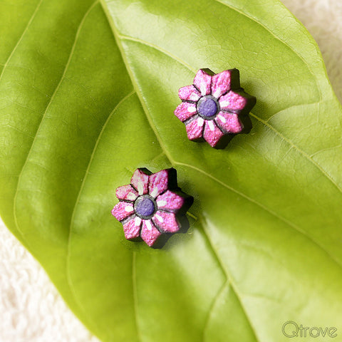 Eco-Friendly Magenta Flower Terracotta Stud