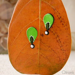 Eco-Friendly Parrot Green And Black Terracotta Stud at Qtrove