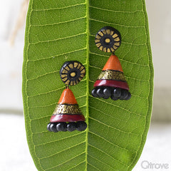 Eco-Friendly Golden Orange Terracotta Jhumka at Qtrove