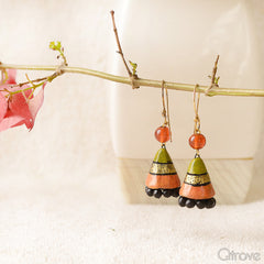 Eco-Friendly Green And Orange Terracotta Jhumka at Qtrove