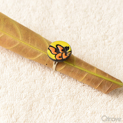 Eco-Friendly Yellow And Orange Terracotta Ring