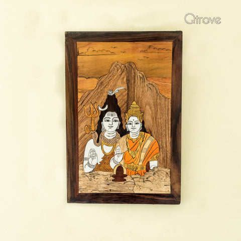 Handmade Rose Wood Shiv Parvati Wall Hanging