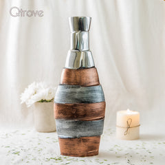 Handcrafted Brown and Silver Floral Metal Vase (14 Inch) at Qtrove