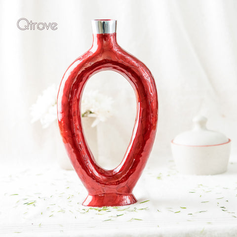 Handcrafted Red Floral Metal Vase (10 Inch)
