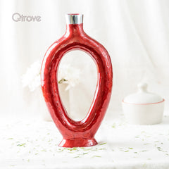 Handcrafted Red Floral Metal Vase (10 Inch) at Qtrove