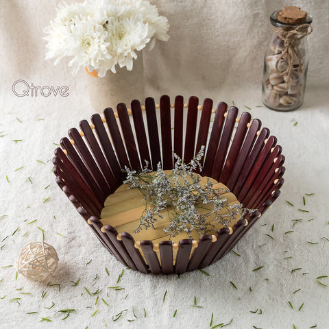 Handcrafted Wooden Round Basket