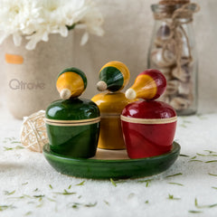 Handcrafted Wooden Kum Kum Container with Plate - Bird (Set of 3) at Qtrove