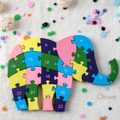 Wooden Elephant Numbers Block Puzzle at Qtrove