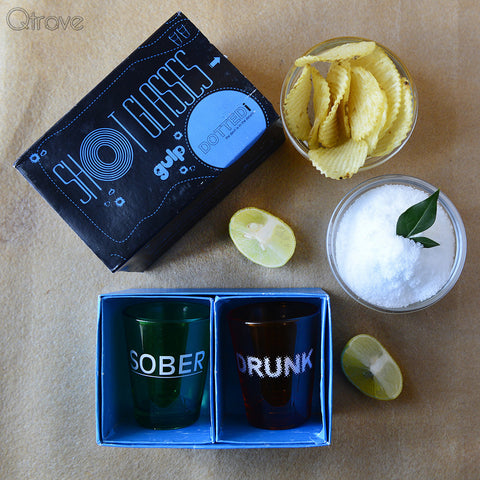 Drunk & Sober shot glasses (orange and green)