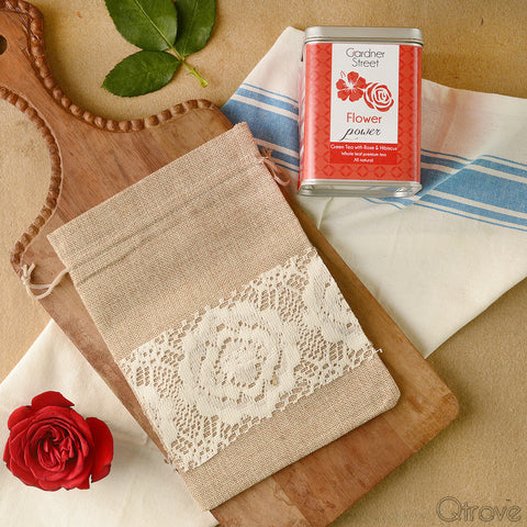Flower Power Green Tea with Lace Jute Bag