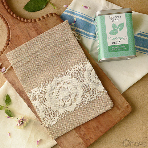 Moroccan Mint Herbal Tea with Lace Jute Bag
