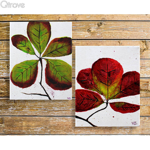 Indian Almond Tree Painting (Set of 2, Unframed)