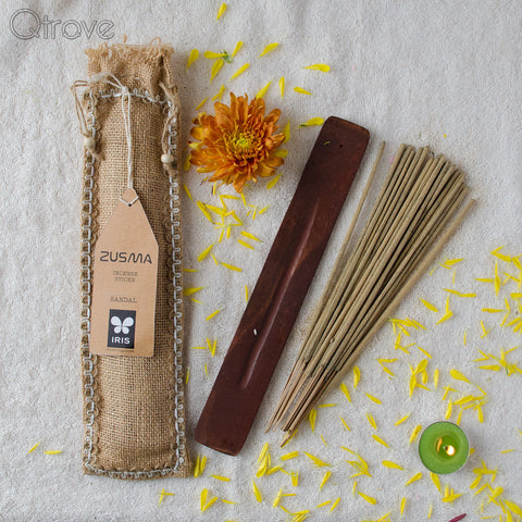 Sandal Incense Sticks with Wooden Ash Catcher